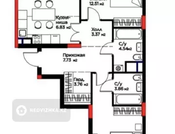 3-комнатная квартира, этаж 3 из 9, 82 м²