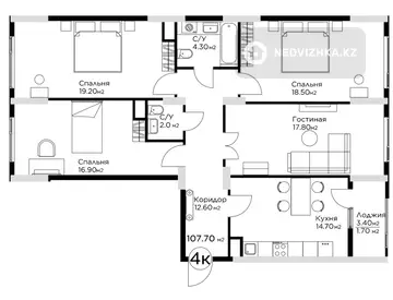 1-комнатная квартира, этаж 2 из 12, 108 м²
