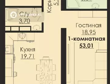 1-комнатная квартира, этаж 6 из 9, 53 м²