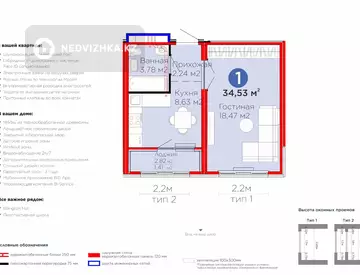 1-комнатная квартира, этаж 9 из 14, 35 м²