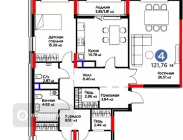 4-комнатная квартира, этаж 11 из 14, 123 м²