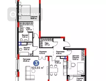 3-комнатная квартира, этаж 5 из 9, 104 м²