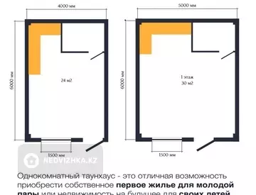 1-комнатная квартира, этаж 1 из 2, 24 м²