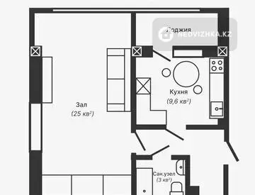 1-комнатная квартира, этаж 1 из 3, 52 м²