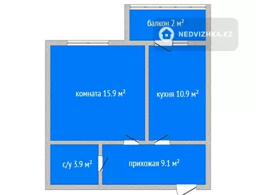 1-комнатная квартира, этаж 8 из 9, 44 м²