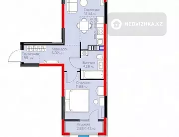 2-комнатная квартира, этаж 6 из 6, 44 м²
