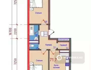 3-комнатная квартира, этаж 1 из 1, 72 м²