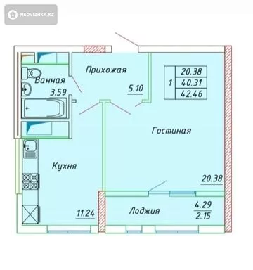 1-комнатная квартира, этаж 23 из 23, 42 м²